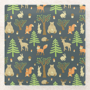 Vintage-Waldtiere, Kinder-Muster. Glasuntersetzer