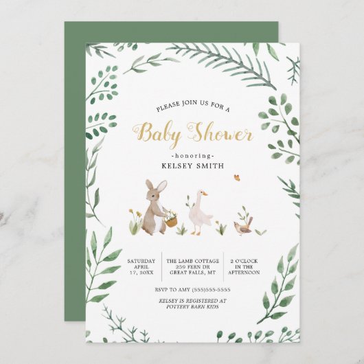 Vintage Waldtiere Kinderdusche Einladung (Vorne/Hinten)