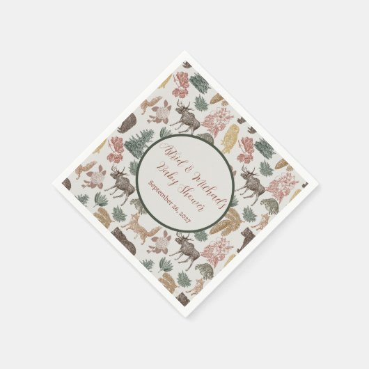 Vintage Waldtiere Kinderduschfüchse, Elch, Serviette (Ecke)