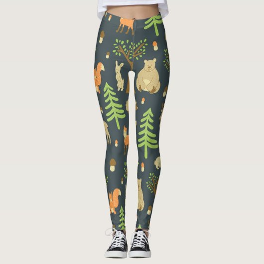 Vintage Waldtiere, Kindermuster. Leggings (Vorderseite)