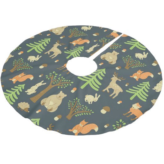 Vintage Waldtiere, Kindermuster. Polyester Weihnachtsbaumdecke (Schrägansicht)