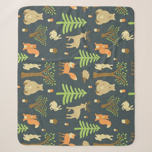 Vintage Waldtiere, Kindermuster. Sherpadecke (Vorderseite)