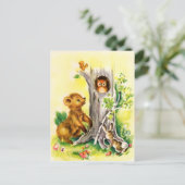 Vintage Waldtiere niedlich Postkarte (Stehend Vorderseite)