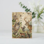 Vintage Waldtiere Wolf Deer Nature Postkarte (Stehend Vorderseite)
