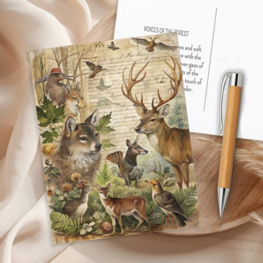 Vintage Waldtiere Wolf Deer Nature Postkarte