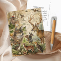 Vintage Waldtiere Wolf Hirsch Natur
