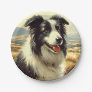 Vintage walisische Sheepdog-Malerei Pappteller