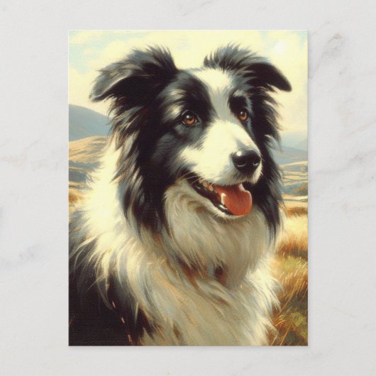 Vintage walisische Sheepdog-Malerei Postkarte (Vorderseite)