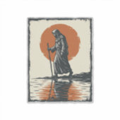 Vintage Walking Figure Sonnenuntergangs-Reflexions Aufkleber (Vorderseite)