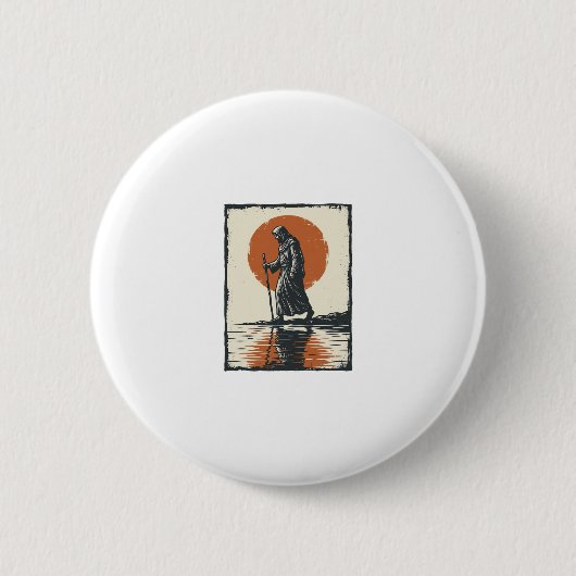 Vintage Walking Figure Sonnenuntergangs-Reflexions Button (Vorderseite)
