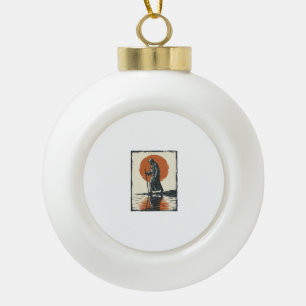 Vintage Walking Figure Sonnenuntergangs-Reflexions Keramik Kugel-Ornament