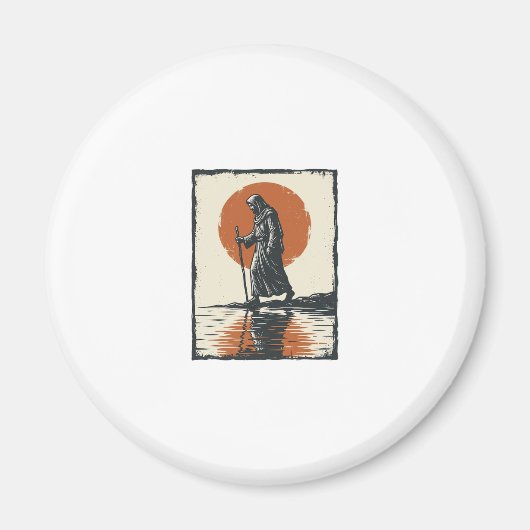 Vintage Walking Figure Sonnenuntergangs-Reflexions Magnet (Vorne)