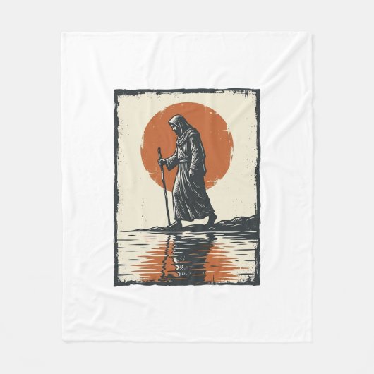 Vintage Walking Figure Sonnenuntergangsreflexion V Fleecedecke (Vorderseite)