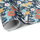 Vintage Wallpaper Birds und Florals Navy Geschenkpapier (Rolleneckpunkt)