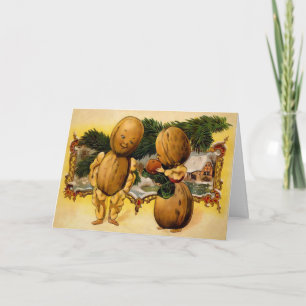 Vintage Walnut Family Weihnachtskarte Feiertagskarte