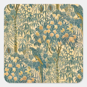 Vintage Walter Crane Ara und Zitrusfrucht Kunst Quadratischer Aufkleber