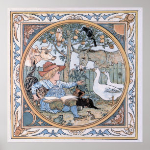 Vintage Walter Crane: Das Kind, die Tiere Poster