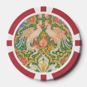 Vintage Walter Crane Kakadu und Pfau Kunst Pokerchips