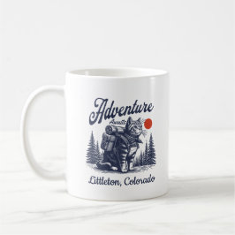 Vintage-Wanderkatze-Abenteuer wartet auf benutzerd Kaffeetasse