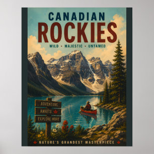 Vintage-Wanderplakat Kanadische Rocky Mountains mi Poster