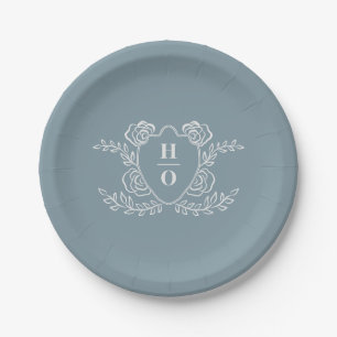 Vintage-Wappen-Blumen-Monogramm-Hochzeit Pappteller