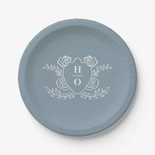 Vintage-Wappen-Blumen-Monogramm-Hochzeit Pappteller (Vorderseite)