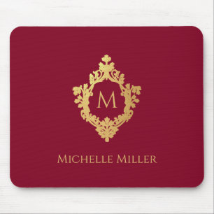 Vintage-Wappen Burgunderrot Fauxgold Elegantes Mon Mousepad