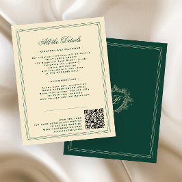 Vintage-Wappen-Monogramm QR Smaragdgrün Hochzeit Begleitkarte