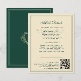 Vintage-Wappen-Monogramm QR Smaragdgrün Hochzeit Begleitkarte