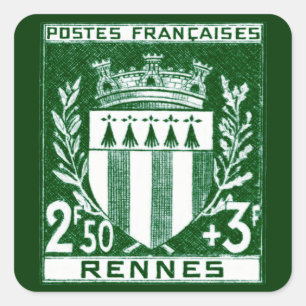 Vintage Wappen Rennes, Frankreich Quadratischer Aufkleber