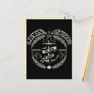 Vintage-Wappen von Lake Ontario mit maritimem, nau Postkarte