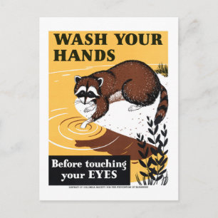 Vintage-Wasch deine Hände-Wascht-Waschbär-Plakat Postkarte
