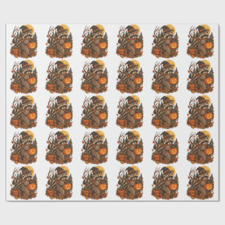 Vintage-Waschbär-Hexe-Halloween-Kürbis-Herbst Geschenkpapier