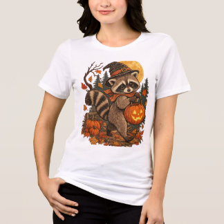 Vintage-Waschbär-Hexe-Halloween-Kürbis-Herbst Tri-Blend Shirt