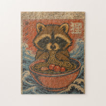 Vintage-Waschbär isst Ramen japanische Kunst