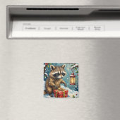 Vintage-Waschbär öffnet Weihnachtsgeschenkbox-Kuns Magnet (In Situ (Geschirrspüler))