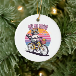 Vintage Waschbär Radfahren Bis Bald Retro Sonnenun Keramik Ornament