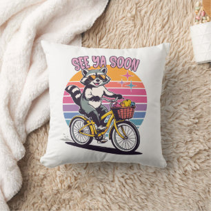 Vintage Waschbär Radfahren Bis Bald Retro Sonnenun Kissen