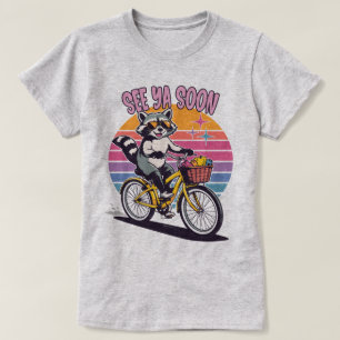 Vintage Waschbär Radfahren Bis Bald Retro Sonnenun T-Shirt