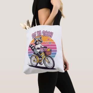 Vintage Waschbär Radfahren Bis Bald Retro Sonnenun Tasche
