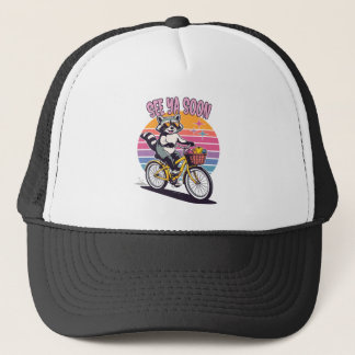 Vintage Waschbär Radfahren Bis Bald Retro Sonnenun Truckerkappe