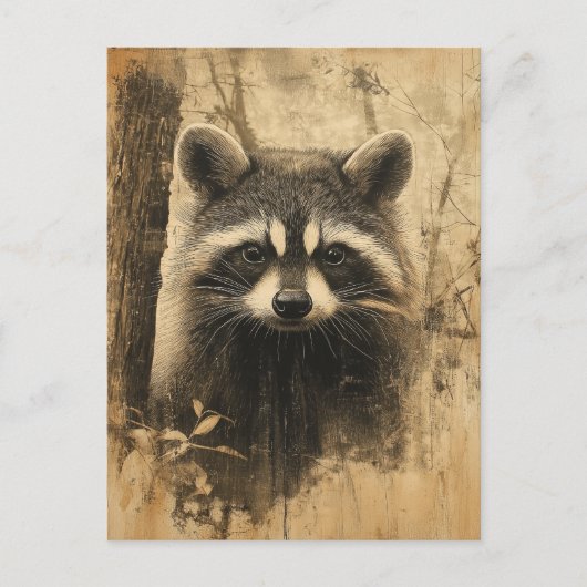 Vintage Waschbären Portrait Postkarte (Vorderseite)