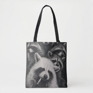 Vintage Waschbärenfamilie Schwarz und Weiß Tasche