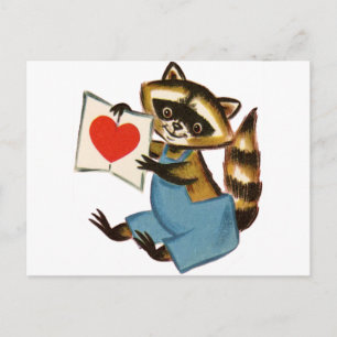 Vintage Waschbärenliebe Postkarte