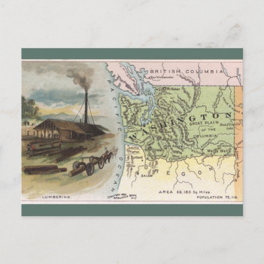 Vintage Washington Map Postkarte (Vorderseite)