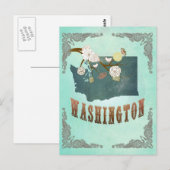 Vintage Washington Staat Map - Türkisblau Postkarte (Vorne/Hinten)