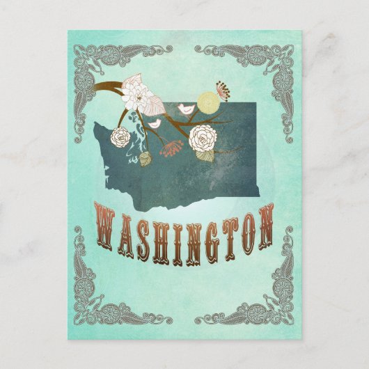 Vintage Washington Staat Map - Türkisblau Postkarte (Vorderseite)