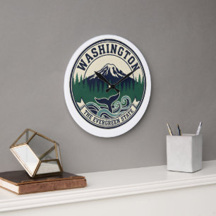 Vintage Washington State Emblem  Große Wanduhr