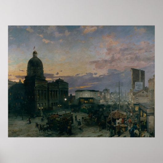 Vintage Washington Street Indianapolis in Dusk Poster (Vorne)
