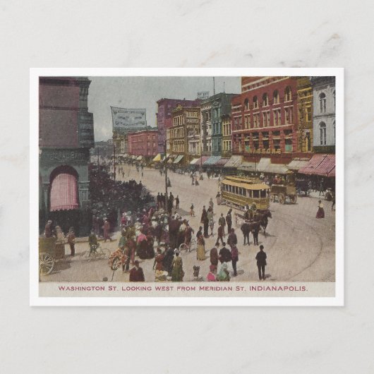 Vintage Washington Street Scene, Indianapolis Postkarte (Vorderseite)